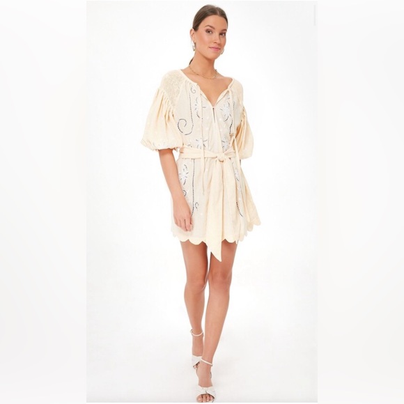 NWT! Innika Choo Yellow Gingham Cutwork Mini Smock dress - Picture 3 of 12